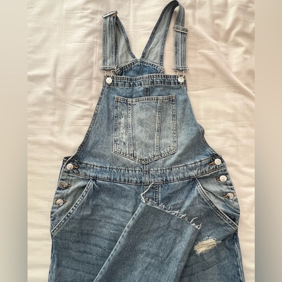 H&M - Denim Distressed Overalls - Picture 2 of 5